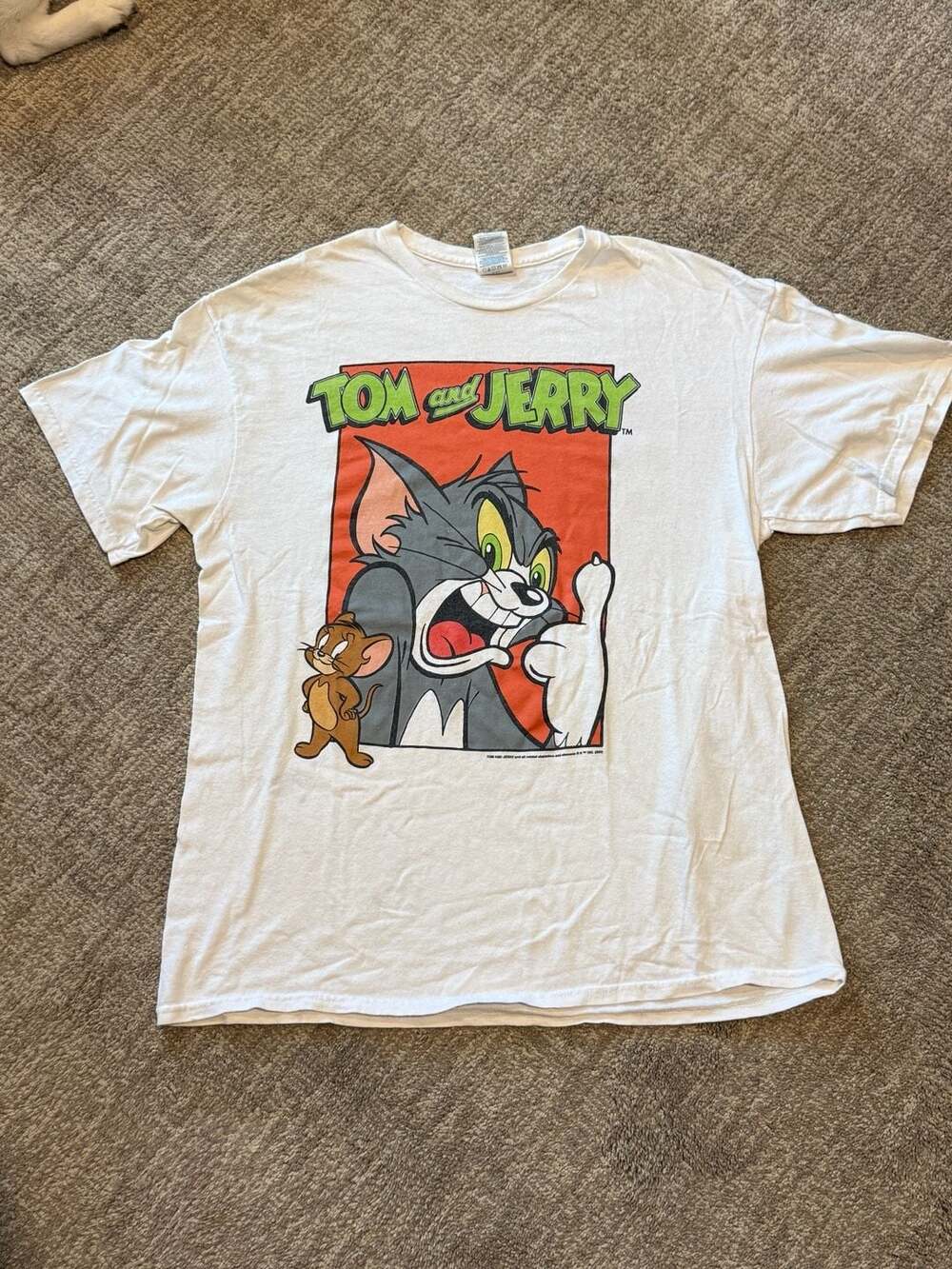 Vintage Tom & Jerry T Shirt Men's L White Delta Pro Weight Cartoon Graphic Tee